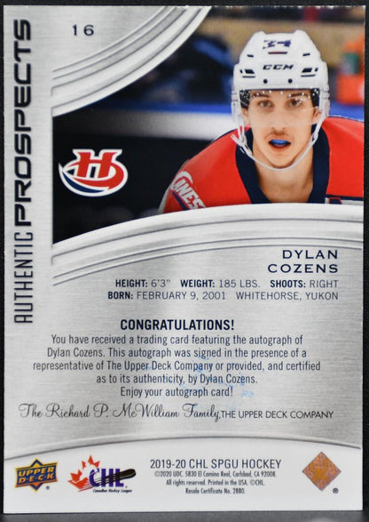 2019-20 SP GU CHL Blue Auto Cozens Lethbridge Hurricanes RC Auto 4779