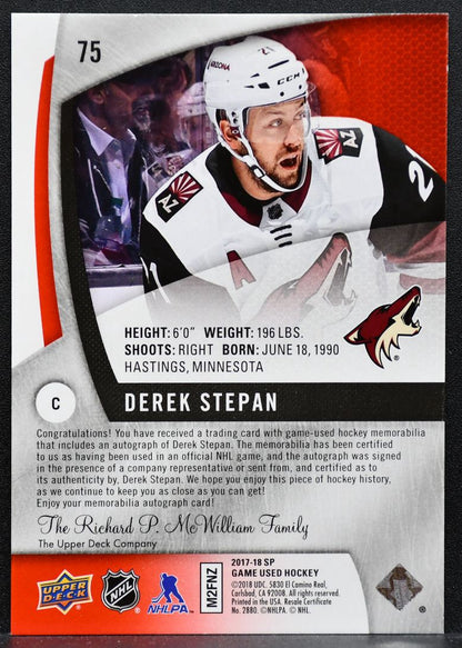2017-18 SP Game Used Autos Memorabilia Red Derek Stepan Coyotes Auto Jersey 0675