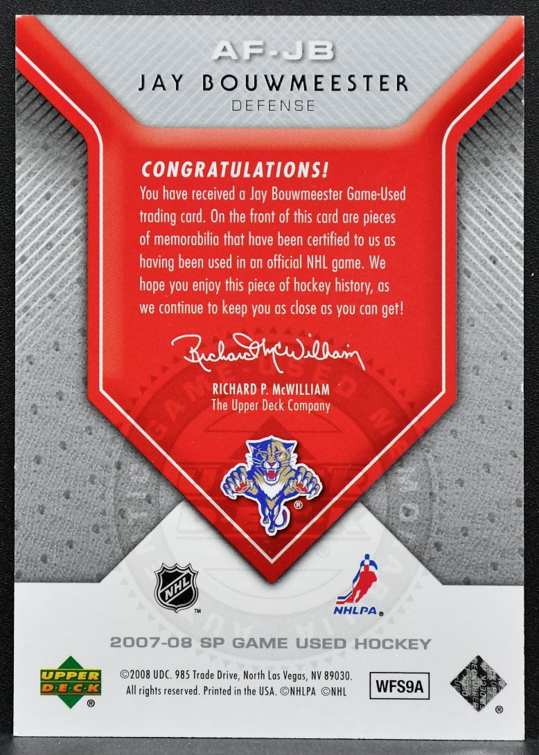 2007-08 SP Game Used Authentic Fabrics Jay Bouwmeester AF-JB Panthers 4343