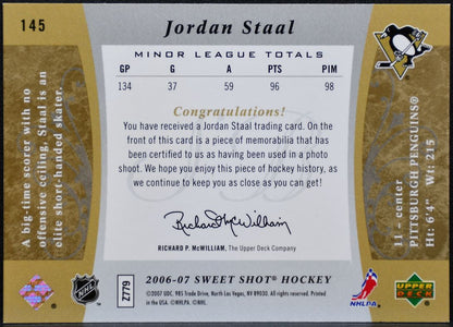 2006-07 UD Sweet Shot Beginnings Authentic Rookie Staal RC /499 Jersey 9553