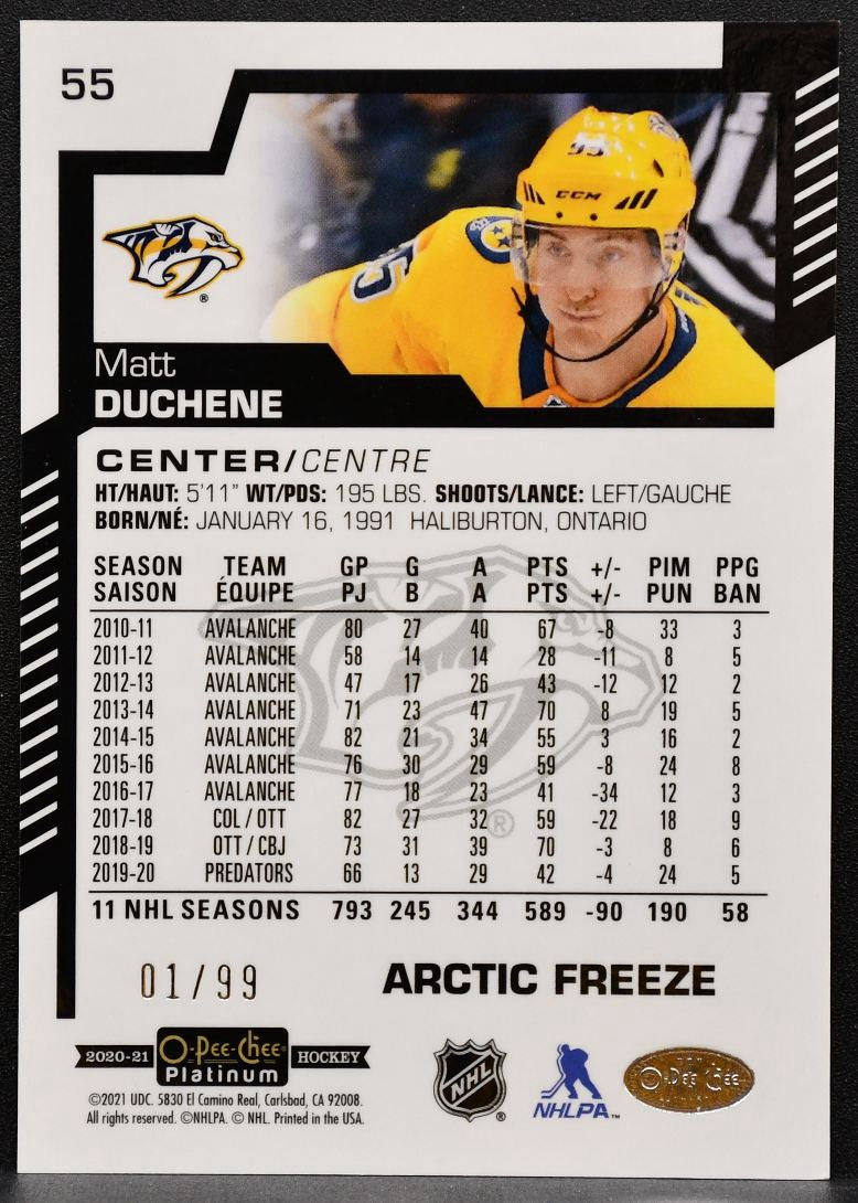 2020-21 O-Pee-Chee Platinum Arctic Freeze Matt Duchene 55 Predators 01/99 8273
