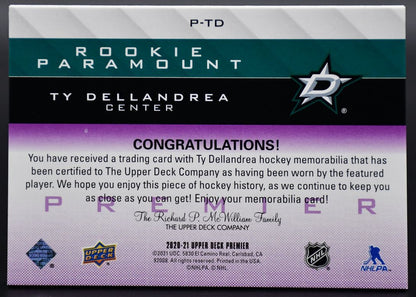 2020-21 UD Premier Ty Dellandrea P-TD Dallas Stars RC 03/35 Patch