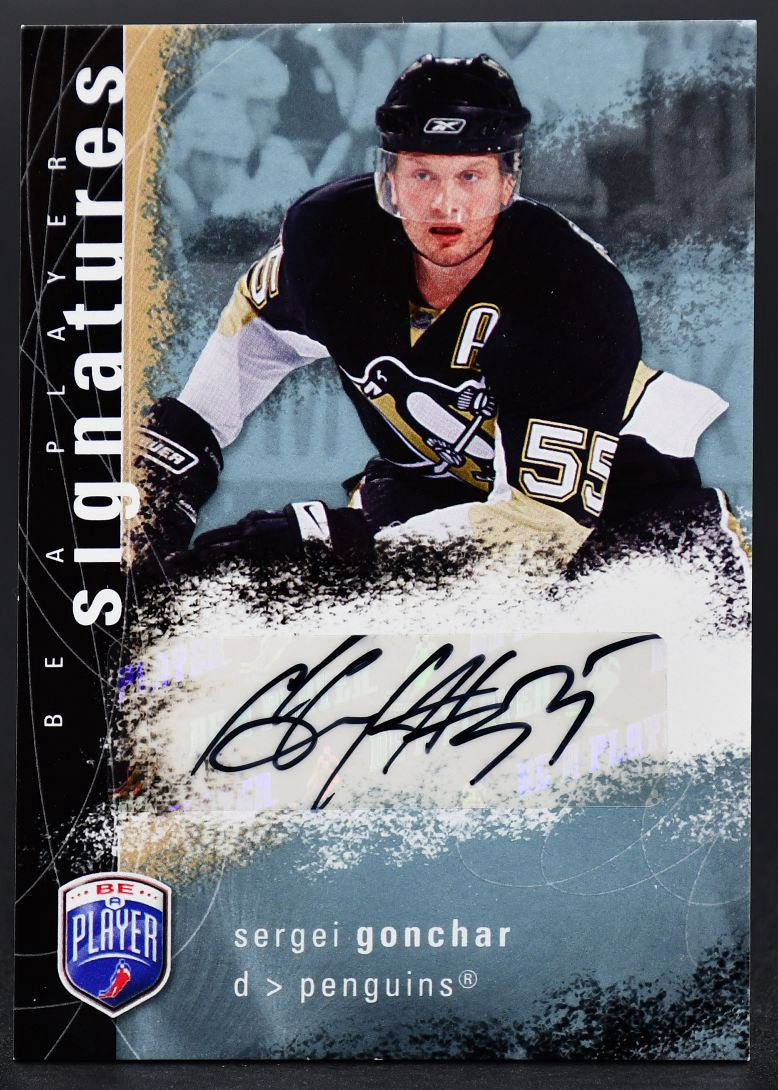 Carte autographiée Sergei Gonchar S-SG Pittsburgh Penguins, saison 2007-2008, collection « Be a Player ».