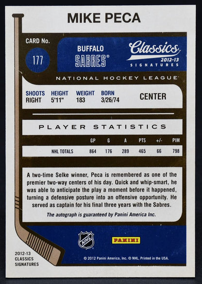 2012-13 Panini Classics Signatures Michael Peca 177 Auto