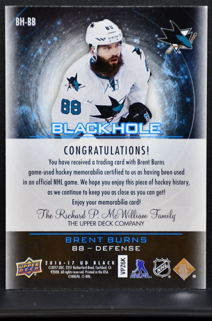 2016-17 Upper Deck Black Hole Relics Brent Burns San Jose Sharks Jersey 5951