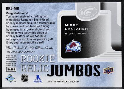 2015-16 Upper Deck Ice Rookie Relic Jumbos Mikko Rantanen RC 228/299 Jersey 8555