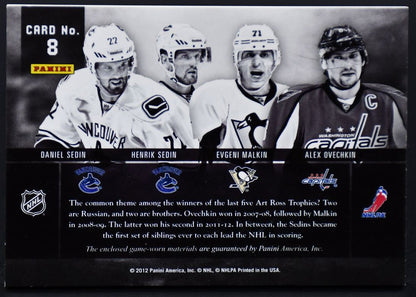 2011-12 Panini Prime Quads Jerseys Ovechkin/Sedin/Malkin/Sedin 8 10/75 Jersey