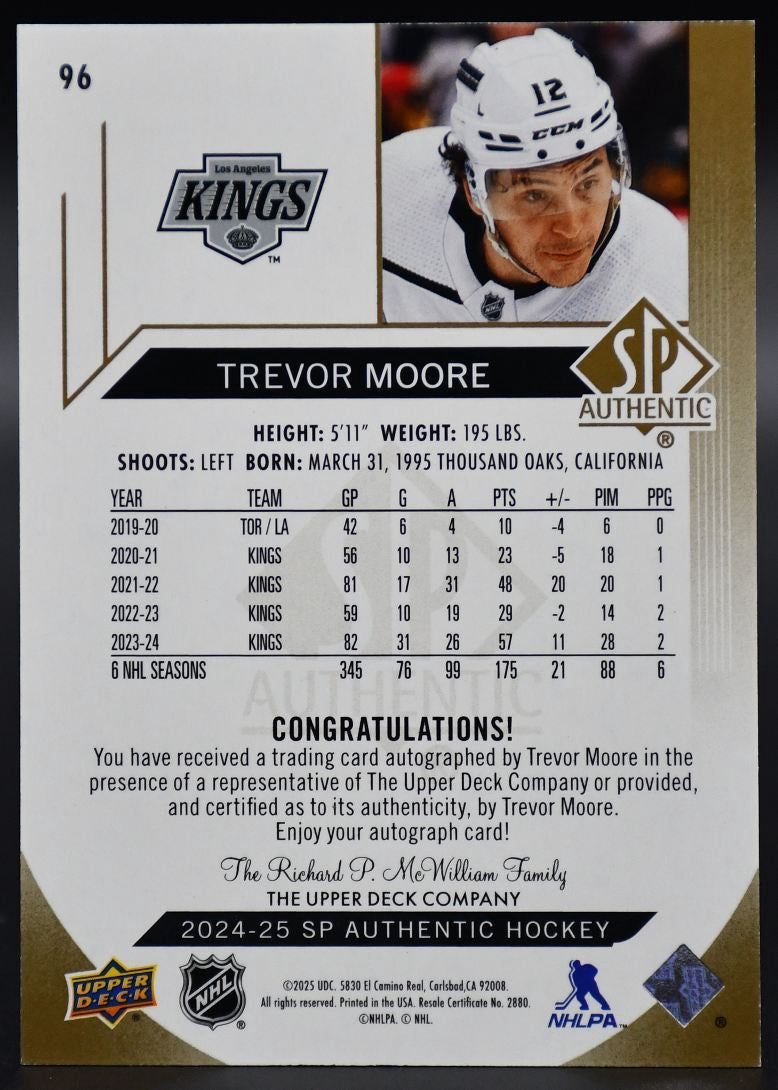 2024-25 SP Authentic Trevor Moore 96 Los Angeles Kings Auto