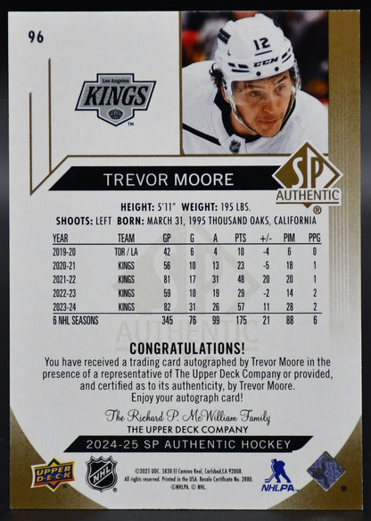 2024-25 SP Authentic Trevor Moore 96 Los Angeles Kings Auto