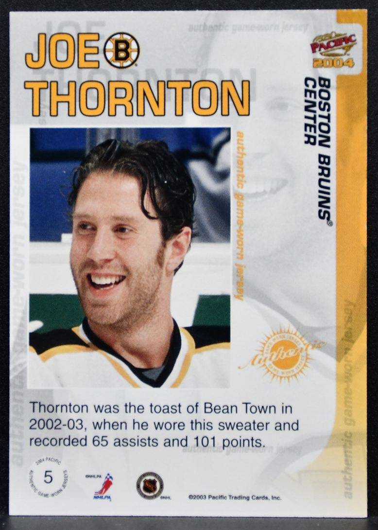 2003-04 Pacific Jersey Joe Thornton 5 Boston Bruins Jersey 8024