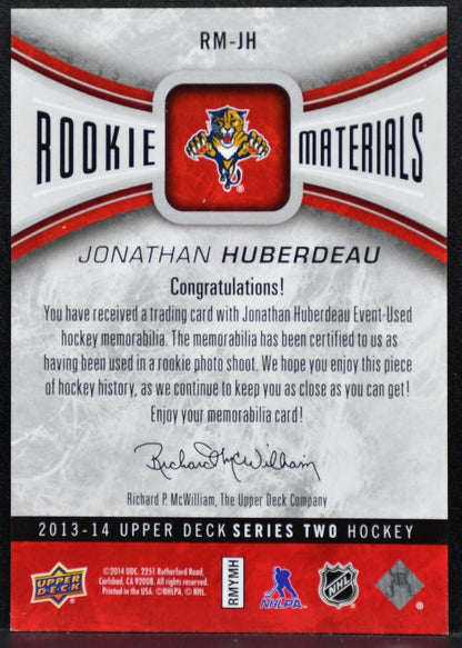 2013-14 UD Series 2 Rookie Materials Jonathan Huberdeau Panthers RC Jersey 7430