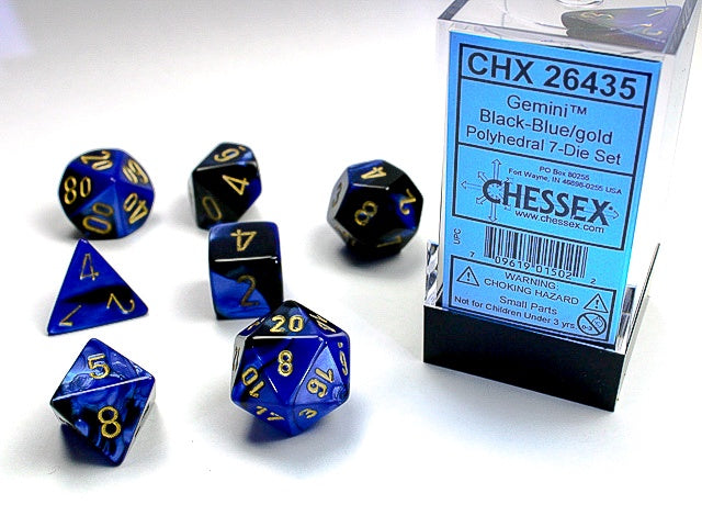 Gemini 7-Die Set Black-Blue / Gold Chessex Dice (CHX26435)