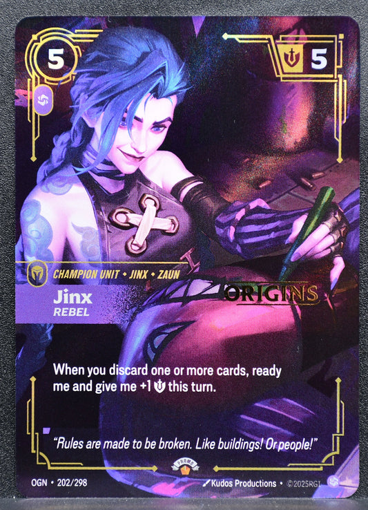 Riftbound Jinx, Rebel 202/298 Origins Stamped Promo Foil NM