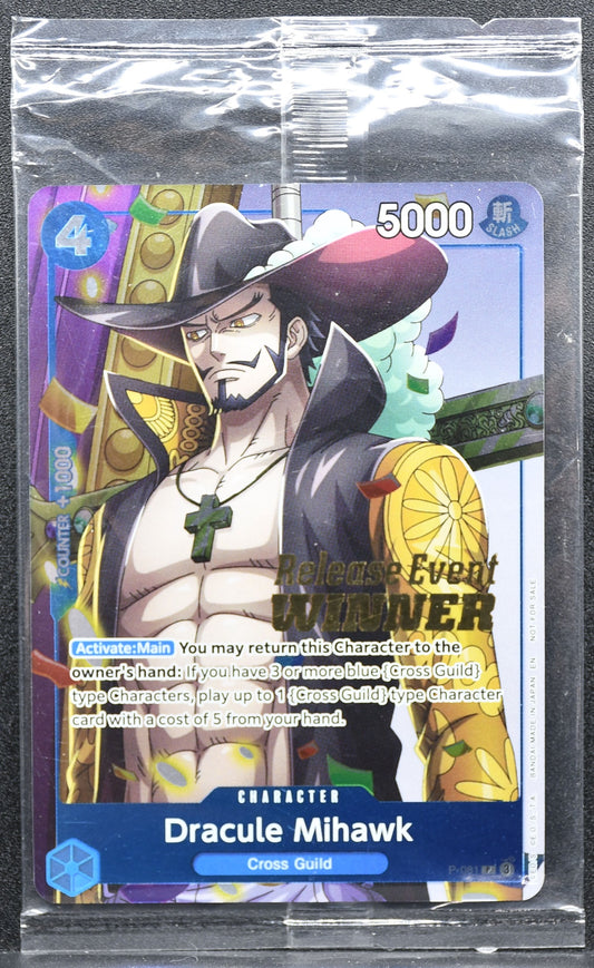 One Piece CG Dracule Mihawk P-081 OP11 Release Event Winner Sealed