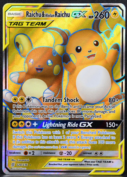 Pokemon TCG Raichu & Alolan Raichu GX 220/236 Unified Minds Full Art LP
