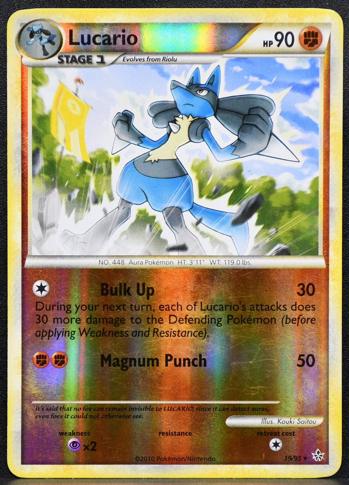 Pokemon TCG Lucario 19/95 HGSS Unleashed Reverse Holo Damaged