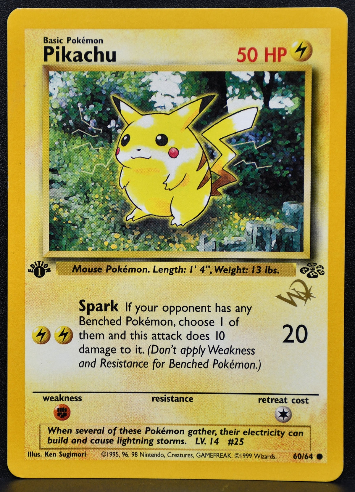 Pokemon TCG Pikachu First Edition 60/64 Jungle WotC Gold W-Stamp MP