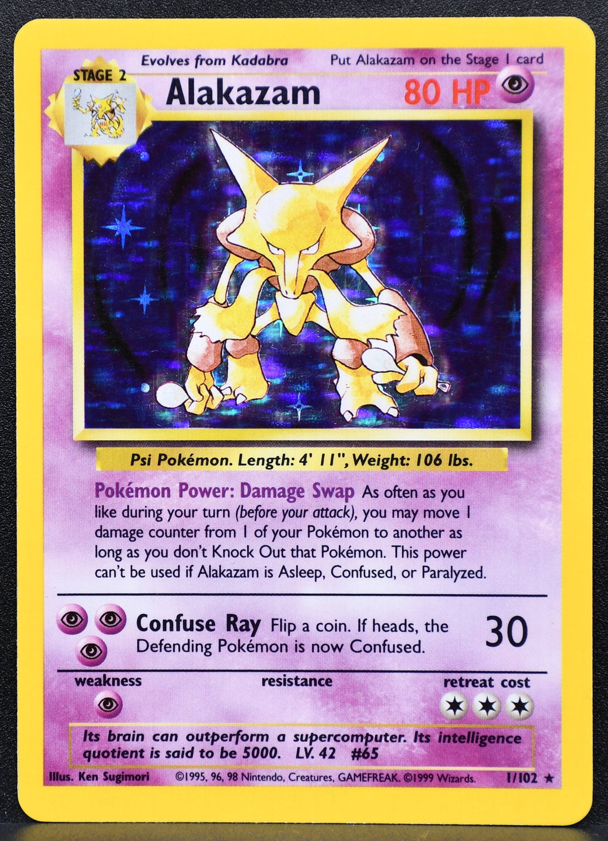 Pokemon TCG Alakazam 1/102 Base Set Holofoil MP
