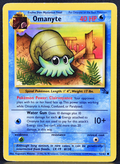Pokemon TCG Omanyte 52/62 Fossil Regular Damaged