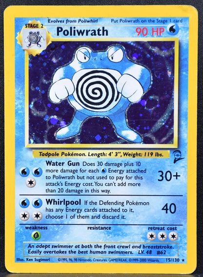 Pokemon TCG Poliwrath 15/130 Base Set 2 Holofoil Damaged