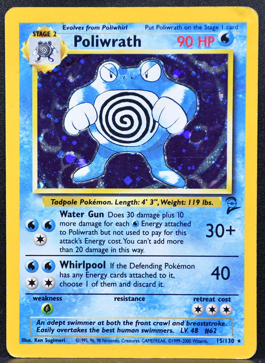 Pokemon TCG Poliwrath 15/130 Base Set 2 Holofoil Damaged