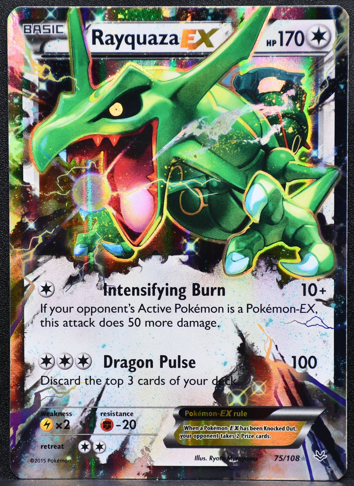 Pokemon TCG Rayquaza EX 75/108 Roaring Skies Holofoil Damaged