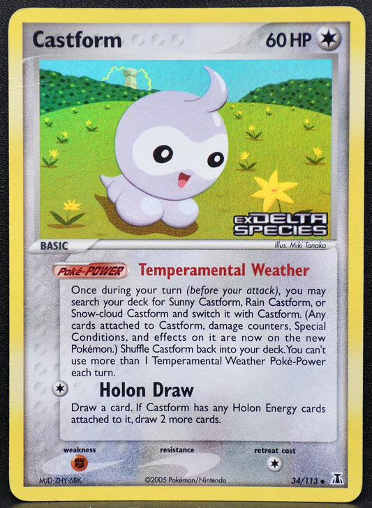 Pokemon TCG Castform 34/113 Ex Delta Species Stamped Holo Damaged