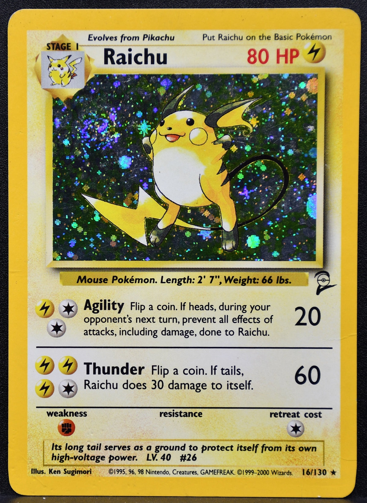 Pokemon TCG Raichu 16/130 Base Set 2 Holofoil Damaged