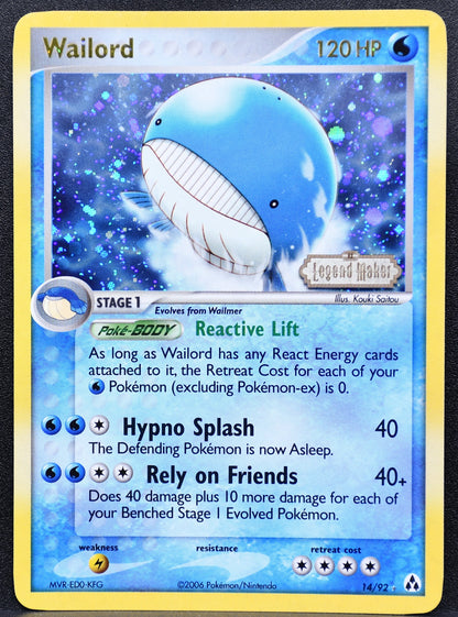 Pokemon TCG Wailord 14/92 Ex Legend Maker Stamped Holo MP