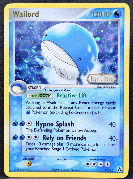 Pokemon TCG Wailord 14/92 Ex Legend Maker Stamped Holo MP