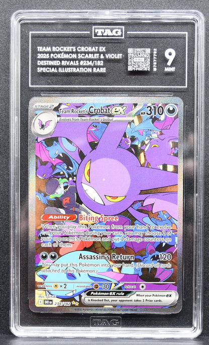 Pokemon TCG Team Rocket's Crobat ex 234/182 Destined Rivals Full Art TAG 9