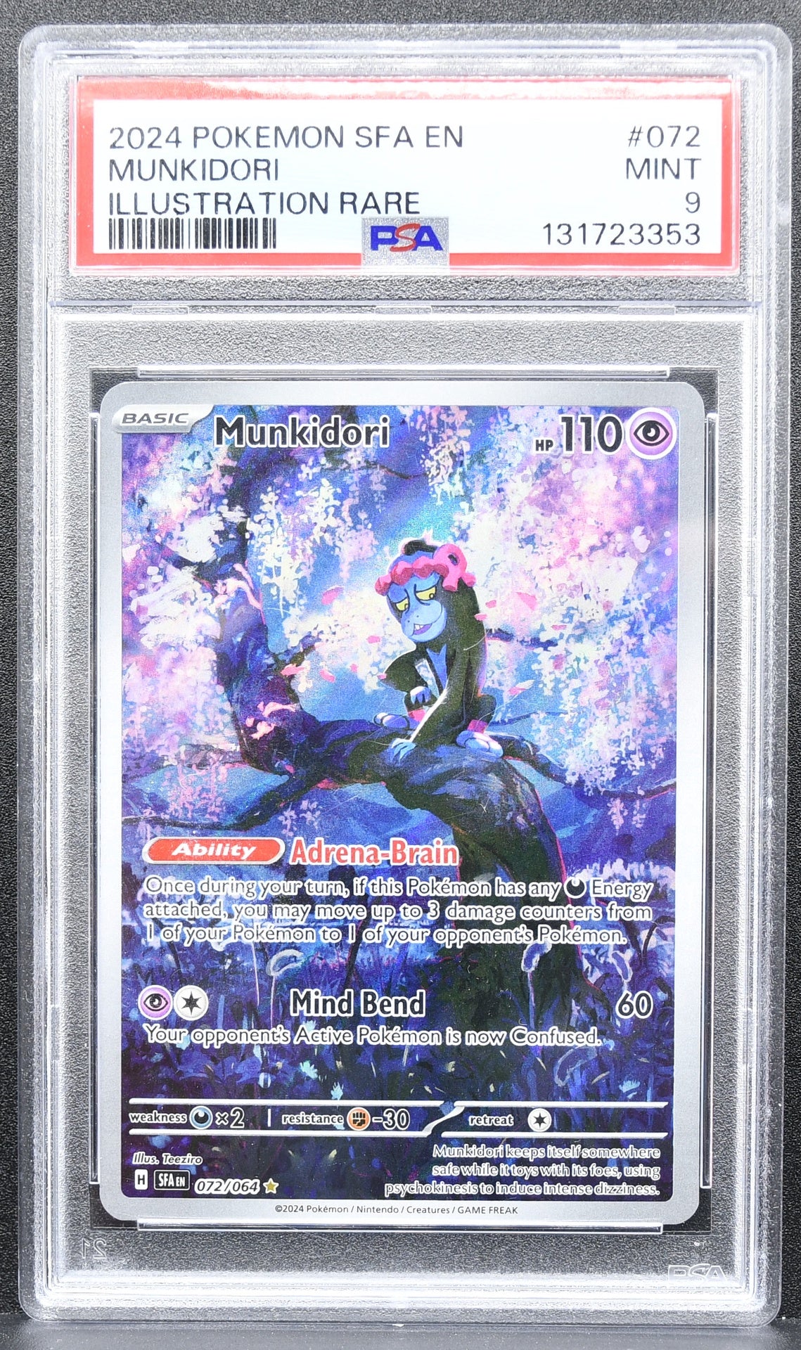 Pokemon TCG Munkidori 072/064 Shrouded Fable Full Art PSA 9