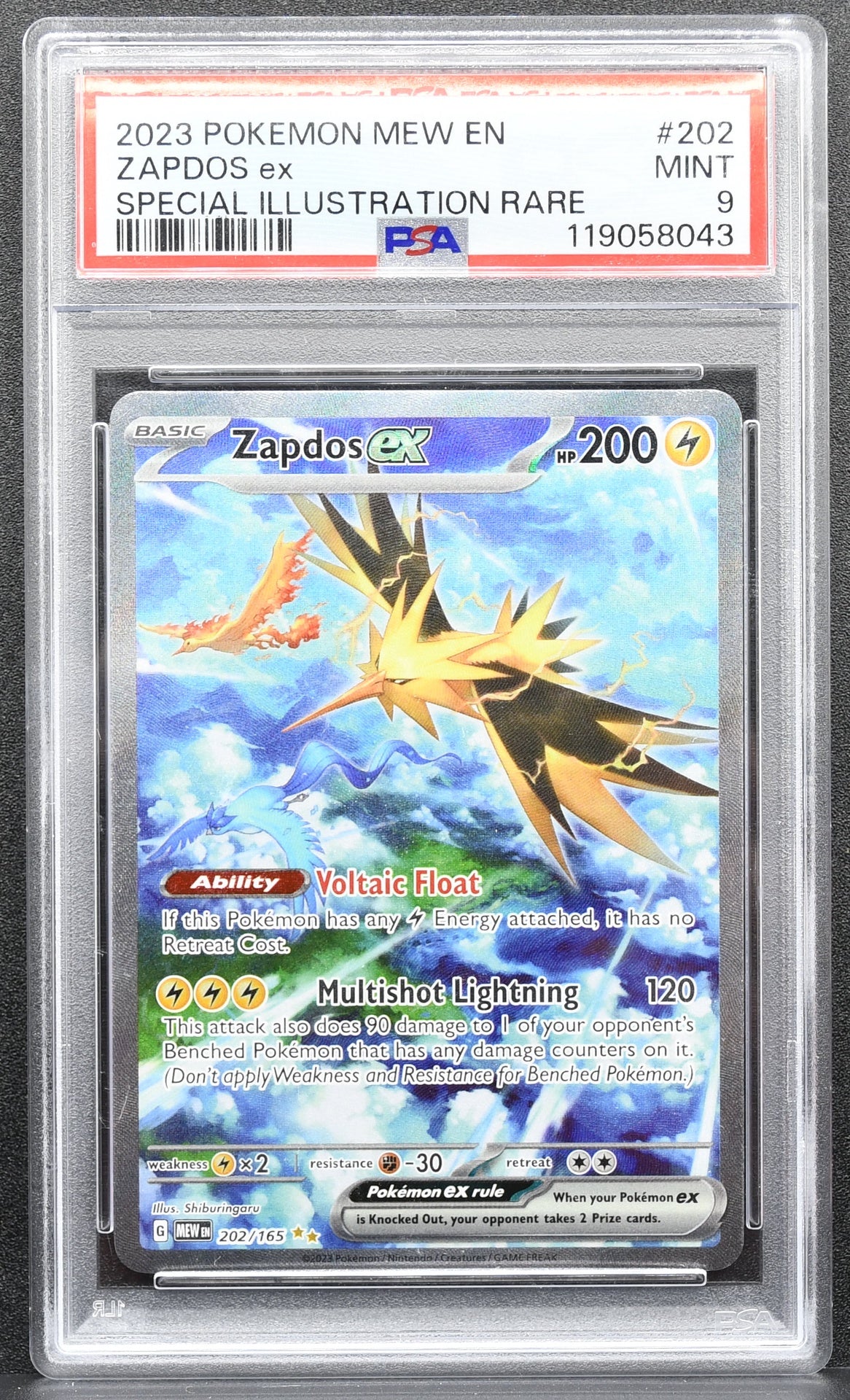 Pokemon TCG Zapdos ex 202/165 Scarlet & Violet 151 Special Illustration PSA 9