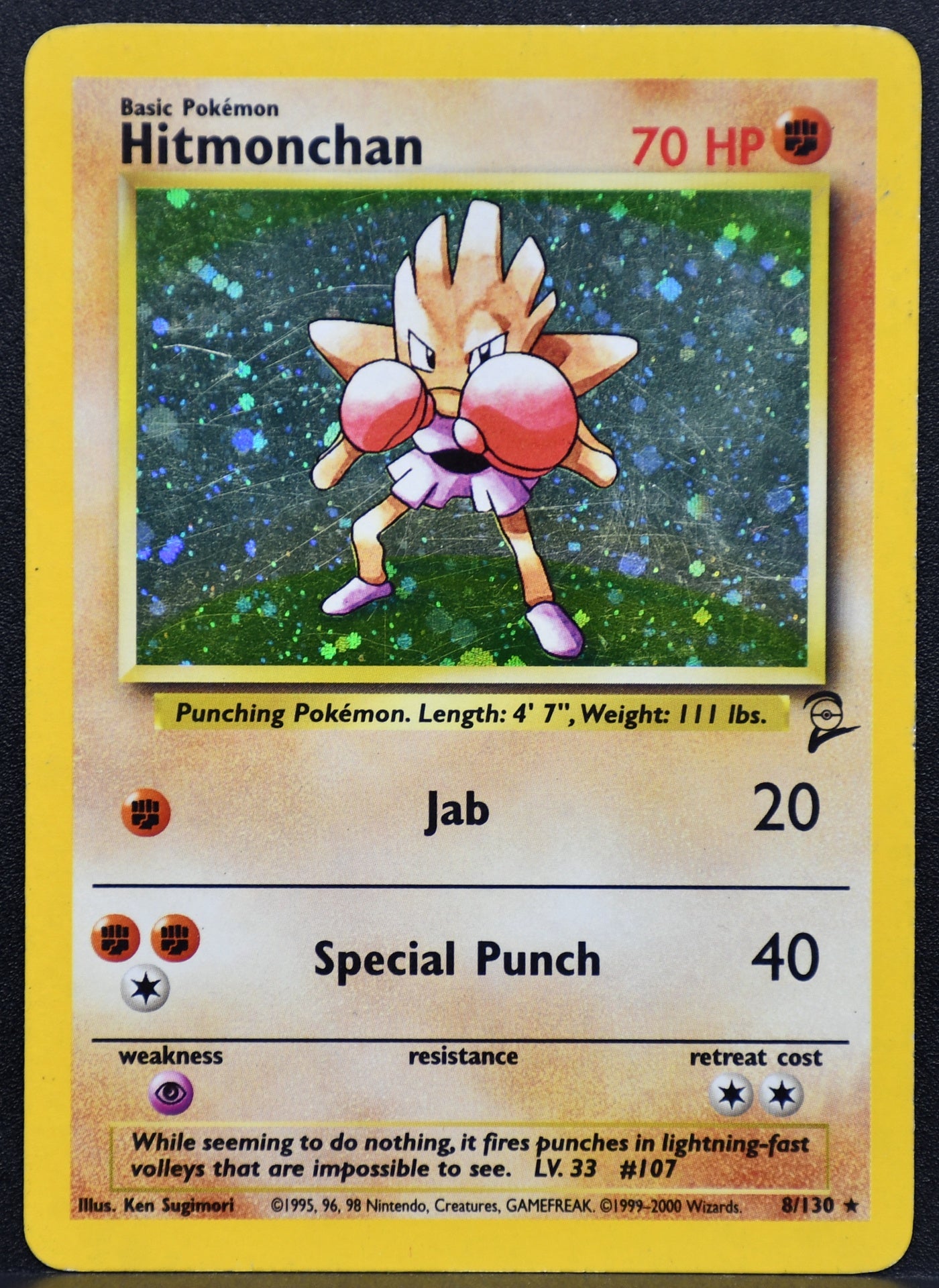 Pokemon TCG Hitmonchan 008/130 Base Set 2 Holofoil HP