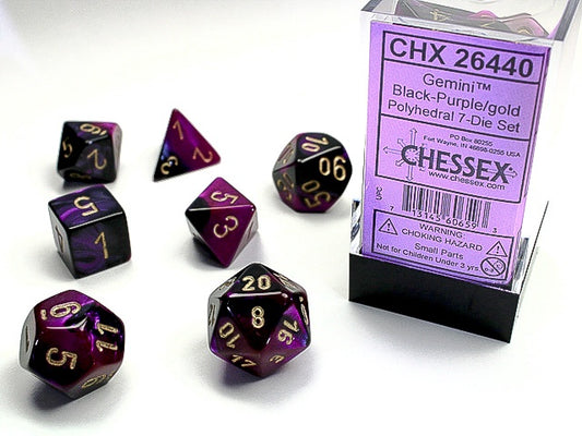 Gemini 7-Die Set Black-Purple / Gold Chessex Dice (CHX26440)