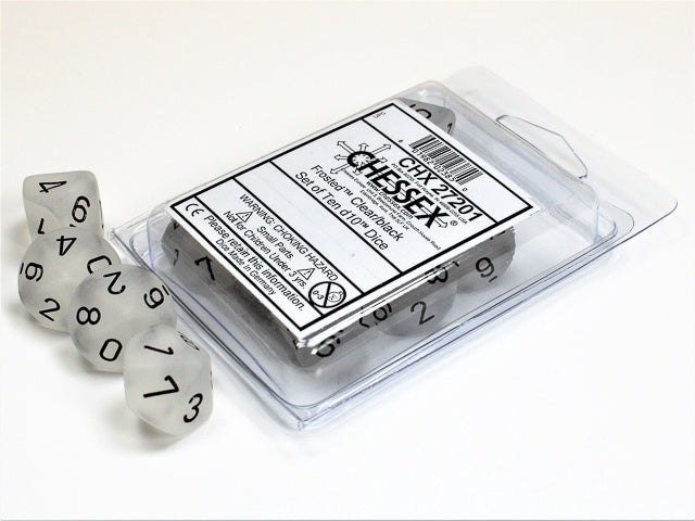 Frosted 10 * D10 Clear / Black Chessex Dice (CHX27201)