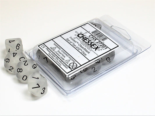 Frosted 10 * D10 Clear / Black Chessex Dice (CHX27201)