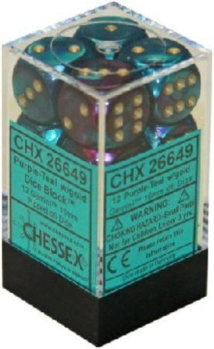 Gemini 12 * D6 Purple-Teal / Gold 16mm Chessex Dice (CHX26649)