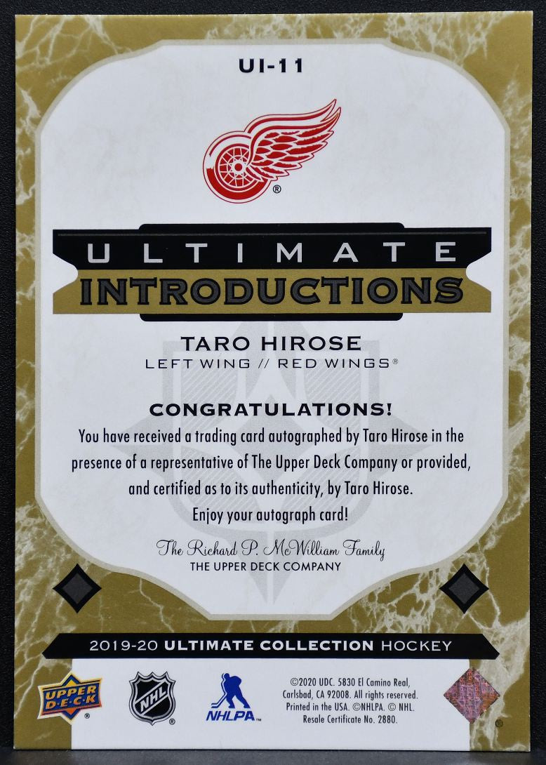 2019-20 UD Ultimate Collection Introductions Gold Auto Hirose RC Auto 8216