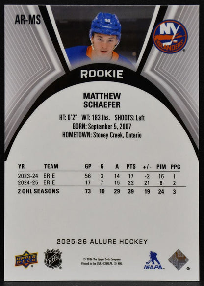 2025-26 Upper Deck Allure Rookie Matthew Schaefer AR-MS Islanders RC 4852