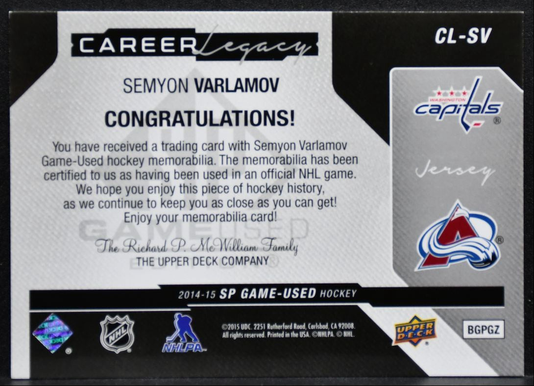 2014-15 SP Game Used Career Legacy Jerseys Varlamov Jersey 1571