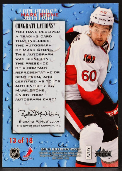 2012-13 Fleer Retro Rookie Sensation Mark Stone 13 RC Auto