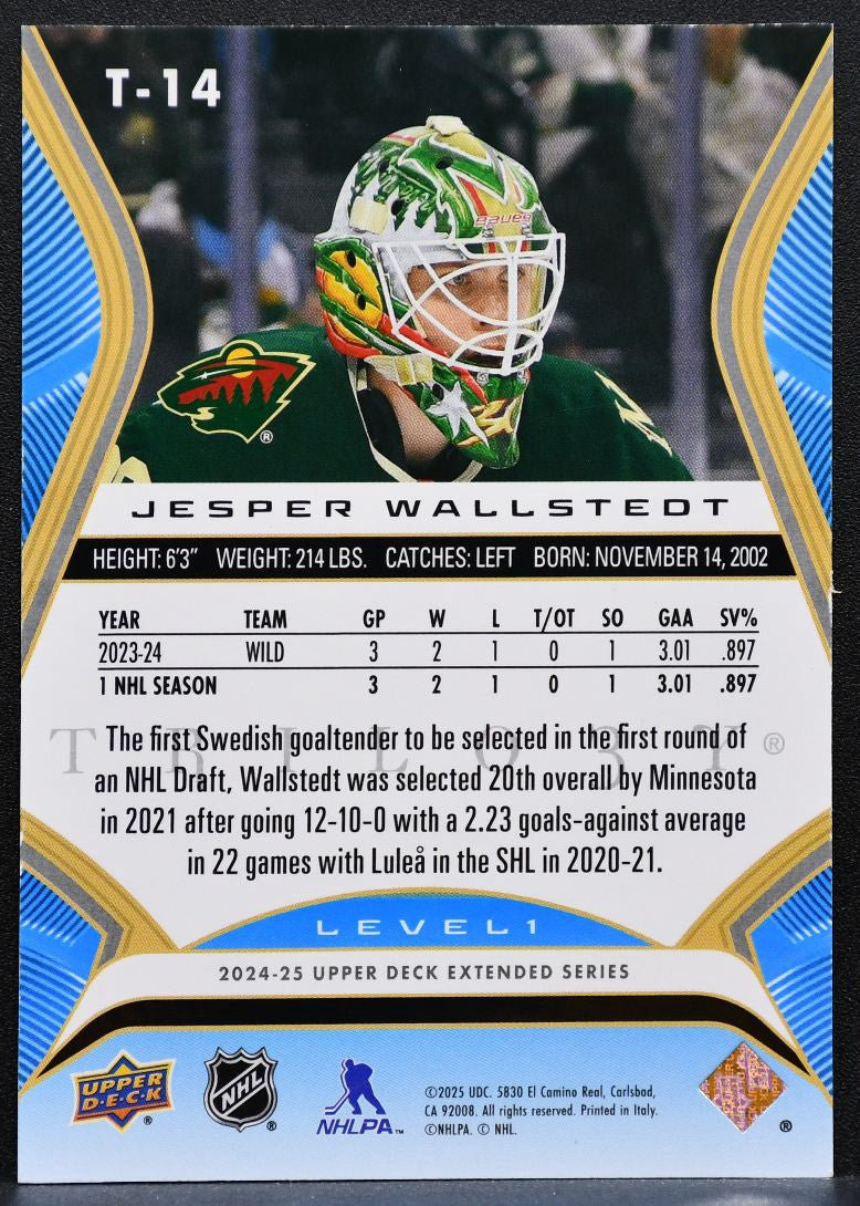 2024-25 UD Extended Series Trilogy Rookie Premieres Lvl1 Wallstedt Wild RC 2959