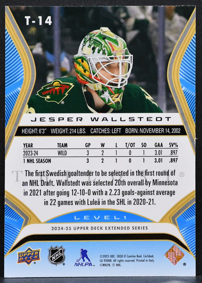 2024-25 UD Extended Series Trilogy Rookie Premieres Lvl1 Wallstedt Wild RC 2959