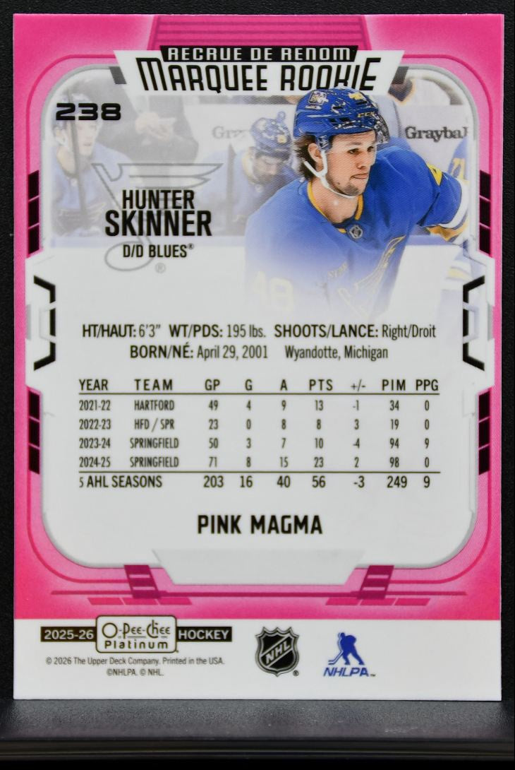 2025-26 O Pee Chee Platinum Marquee Rookie Pink Magma Hunter Skinner RC 8006