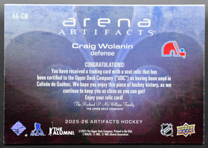 2025-26 UD Artifacts Craig Wolanin AA-CW Quebec Nordiques 27/67 Seat