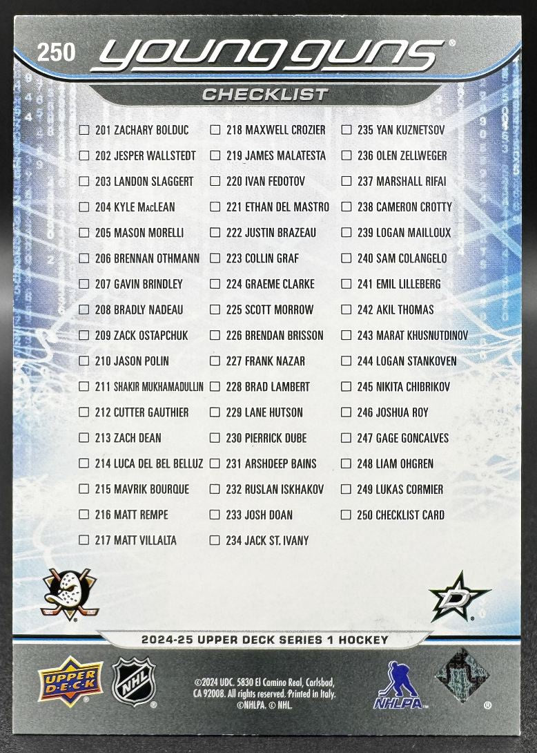 2008-09 UD Young Guns Checklist Gauthier / Stankoven 250 /25