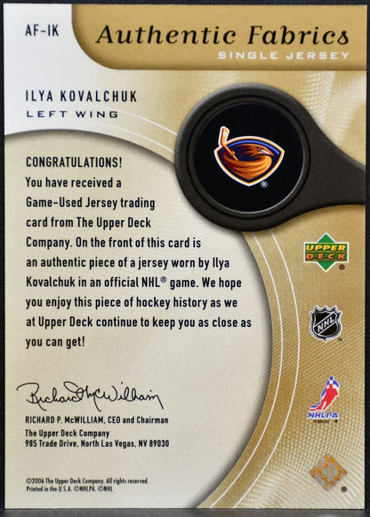 2006-07 SP Game Used Authentic Fabrics Parallel Kovalchuk /100 Jersey 9577