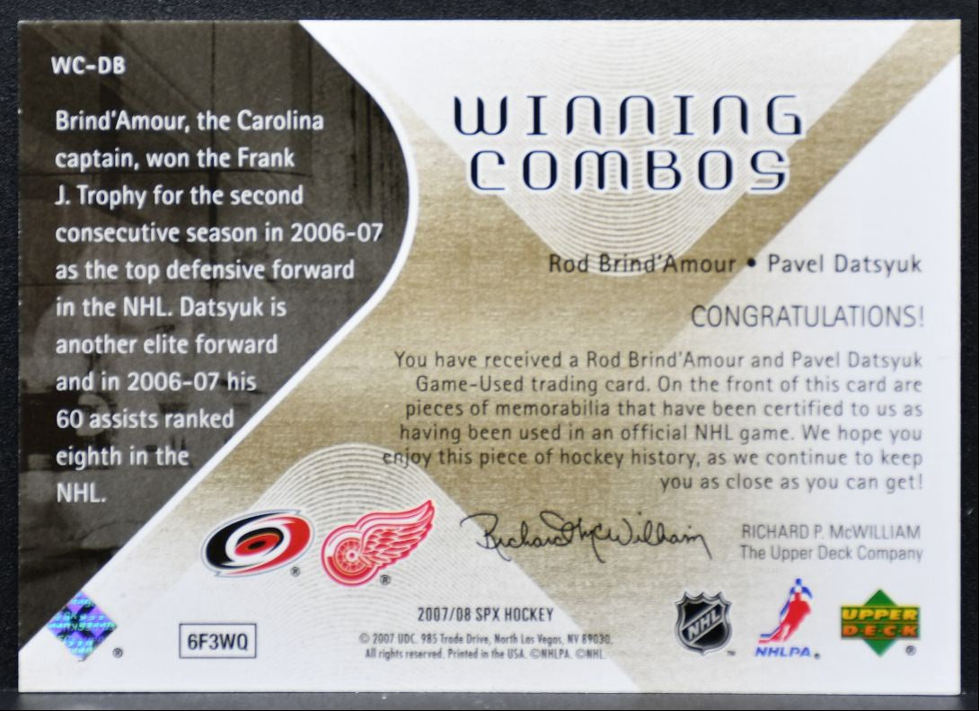 2007-08 SPx Winning Combos Jersey Datsyuk/Brind'Amour Jersey 3511