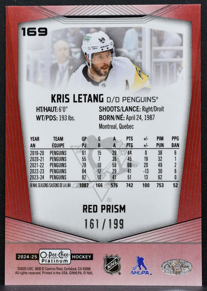 2024-25 O-Pee-Chee Platinum Red Prism Kris Letang 169 Penguins 161/199 1334